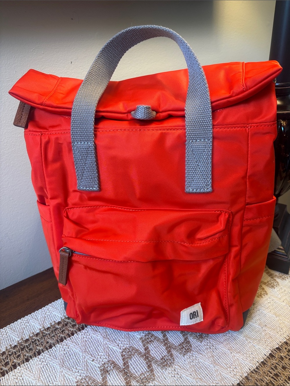 ORI London Bantry Tote Red Roll-Top Backpack with Gray Handles Like new